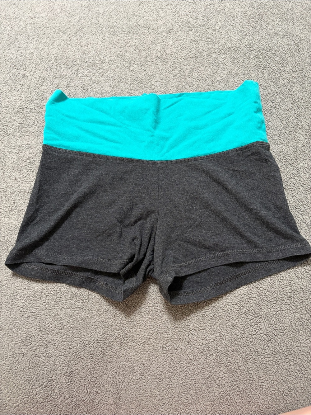 SO Perfect Yoga Women's Fold-Over Waist Bike Shorts - Teal & Charcoal